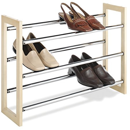 Whitmor Schuhregal, 3 Etagen, Naturholz und Chrom stapelbare Erweiterbar Schuh Rack, Metall, weiß, 17.78 x 63.5 x 45.72 cm