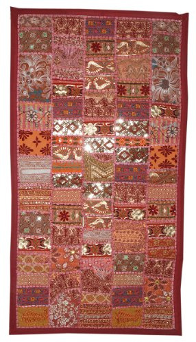 Indian Traditional Wandbehang Wandbehang mit Zari, Stickerei und Alte Kleider Patchwork, 104 x 56 cm