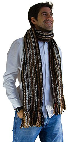 Tumia LAC - Dick gestreiDer, extralanger komfortabler Schal - handgemacht und sehr warm ? Unisex - Braun