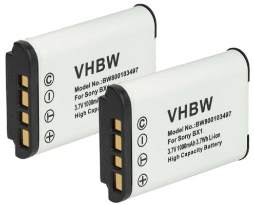 vhbw 2X Akku kompatibel mit Sony Cybershot DSC-H400, DSC-HX300, DSC-HX400, DSC-H400V, DSC-HX350 Kamera (1000 mAh, 3,6 V, Li-Ion)