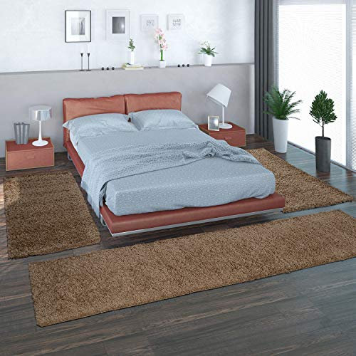 Paco Home Bettumrandung Läufer Shaggy Hochflor Langflor Teppich in Beige Läuferset 3 TLG., Grösse:2mal 60x100 1mal 70x250