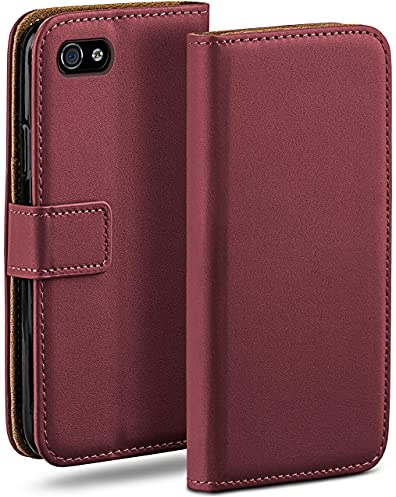 moex für iPhone 4S / iPhone 4 Hülle mit Kartenfach, Handyhülle klappbar 360 Grad Schutzhülle, PU Leder Handytasche iPhone 4S / iPhone 4 Klapphülle Flip Case, Weinrot