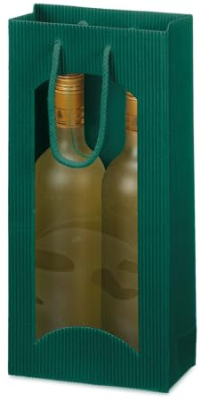 10 x Tragetasche, Weinverpackung, Flaschenverpackung - Focus (grün, 2 Flaschen)