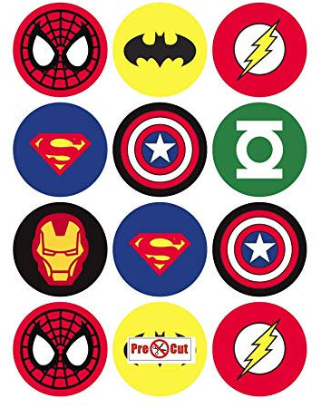 30 x Pre Cut Super Hero Cake, Cupcake Toppers/Decorations Edible Premium Wafer Paper