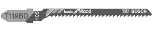Bosch Professional 100 x Hojas de sierra de calar T 119 BO Basic for Wood (para Madera blanda, corte curvo, accesorios Sierra de calar)