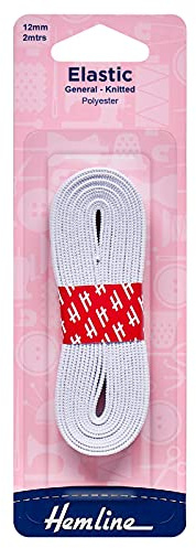 Hemline General Purpose Knitted Elastic – 12mm x 2m White For Sportswear, Tracksuits & Garments Soft, Stretchy Polyester Elastic for Versatile and Durable