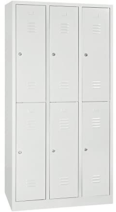 Schrank & Stuhl | Spind Garderobenschrank Umkleideschrank Metallspind doppelstöckig - (Lichtgrau (RAL 7035), 3 x 2 Abteile (je 30 cm) - komplett montiert