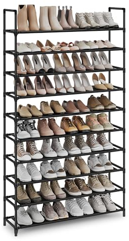 SONGMICS Shoe Rack, 10-Tier Shoe Shelf, Shoe Storage Organizer, 11 x 37 x 68.9 Inches, Metal Frame, Non-Woven Fabric Shelves, for Entryway, Bedroom, Black ULSH11H