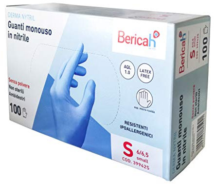 Derma Nytril 39942s Nitrile Guanti in lattice senza polvere - Guanti gratuiti, Piccolo, Confezione da 100