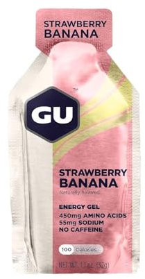 GU Energy Gel, Strawberry Banana (Erdbeer Banane), Box mit 24 x 32 g