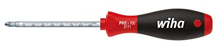 Wiha Schraubendreher SoftFinish® Phillips mit Rundklinge und gelaserter mm-Skala (35398) PH2 x 100 mm ergonomischer Griff für kraftvolles Drehen, Allrounder für Industrie und Handwerk