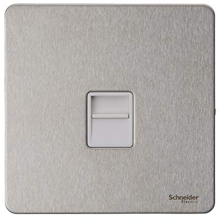 Schneider Electric Ultimate Screwless Flat Plate - Single Telephone Socket, Secondary, GU7462WSS, Stainless Steel with White Insert