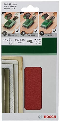 BOSCH 10 Fogli Abrasivi Per Levigatrice Orbitale 93x185 Grana 60/120/180 8 Fori