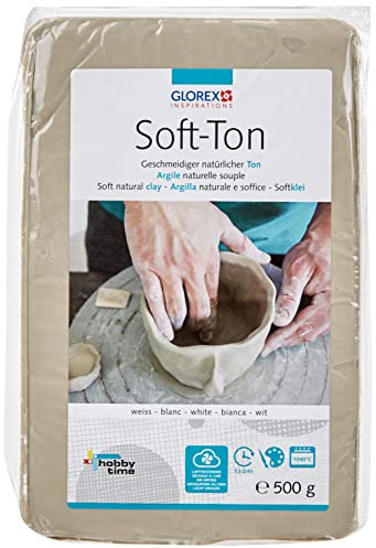 Glorex 8075 6 Soft Clay Modelling Clay, White, 20 – 2 x 13 x 3 cm