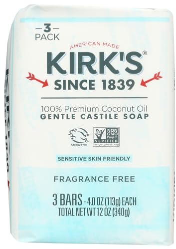 Kirk's, Soap Bar Castile Fragrance Free, 4 Ounce, 3 Pack
