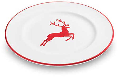GMUNDNER KERAMIK Dessertteller Gourmet Durchmesser : 22 cm rubinroter Hirsch Geschirr, handgemacht in Österreich
