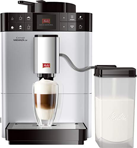 Melitta Caffeo Varianza CSP F570-101, Cafetera Molinillo, Café en Grano, Personalizable, Pantalla TFT, Limpieza Automática, 15 Bares, Plata, 1450 W, 1.2 litros, Acero Inoxidable, 5 Velocidades