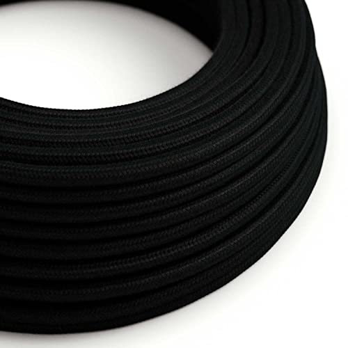 creative cables Fil Électrique Rond Gaine De Tissu De Couleur Coton Tissu Uni Noir RC04-1 Mètre, 3x0.75
