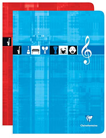 Clairefontaine 3307C Un Cahier Agrafé de Musique et Chants - 24x32 cm - 48 Pages Grands Carreaux et Portées - Papier Blanc 90 g - Couverture Carte Pelliculée - Couleur Aléatoire