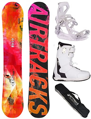 Airtracks Damen Snowboard-Set Freestyle Freeride Morioirs Lady Flat Rocker 150 + Snowboard Bindung Master W + Snowboardboots Master QL W 39 + Sb Bag