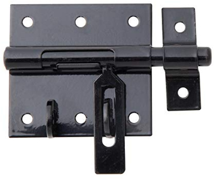 Alberts 863395 Bolzen-Schlossriegel | mit befestigter Schlaufe | schwarz kunststoffbeschichtet | Platte 70 x 67 mm | Bolzen-Ø 9,5 mm | Gesamtlänge 100 mm | 10er Set