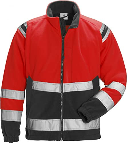 Fristads Warnschutz-Fleecejacke Winddicht Klasse 3 4041 Fe - Größe 2XL - Warnschutz rot/schwarz