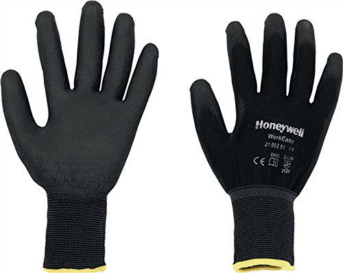 Honeywell WorkEasy Black General Purpose Gloves for Precision Work 2100251, 100% Polyester Knitted, PU Coating, Gauge 13, Length 25cm, Size 08, 2100251-08 (Pack of 10 Pairs)