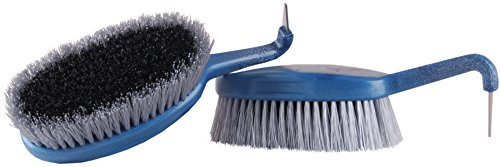 Haas 4025589508651 Huf Duo Azzuro Kombi Hufkratzer und Bürste für Pferde 210x65mm-titel, Blau/Schwarz/Grau