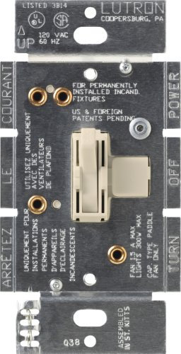 Lutron Toggler Combination Fan and Light Control, 1.5 Amp, Single-Pole/3-Speed, AY2-LFSQ-LA, Light Almond