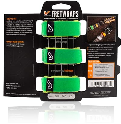 Gruv Gear Fret Wrap & Guitar Mute, Fretwrap for Acoustic, Electric & Bass | String Dampener Recording, Tapping & Practice Accessory (3 Pack, Large Green, Fits 6 String Bass, 8 String Guitar)