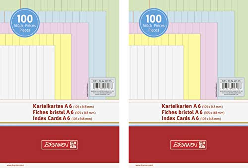 Brunnen 102260195 Karteikarte (A6 liniert (200 Stück), sortiert in 5 Farben)