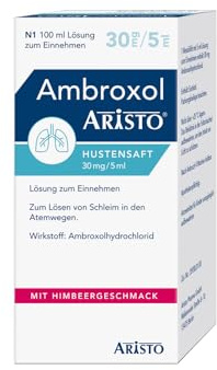 Ambroxol Aristo Hustensaft 100 ml 30 mg/5 ml – Schleimlöser bei Husten mit zähem Schleim – Alkoholfreier Sirup mit Himbeergeschmack – Für Kinder ab 2 Jahren & Erwachsene