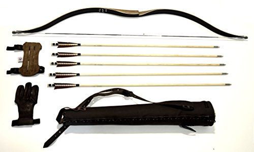 Reiterbogen Ragim Taiga Rechtshand 40 lbs mit 5 Mittelalterpfeilen Armschutz, Schießhandschuh und Köcher