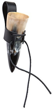 Frera Trinkhorn, 100-190 ml, 0,1-0,19l, Methorn inkl. Gürtelhalter aus Leder in schwarz, lebensmittelechtes Naturhorn, Naturfarbe, poliert