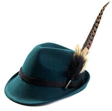 ALMBOCK Trachtenhut Damen mit Feder - Trachtenhüte in vielen Farben und den Größen S M L - Trachten Hut hergestellt aus Woll-Filz (S (54cm), Dunkeltürkis - Modell H11)