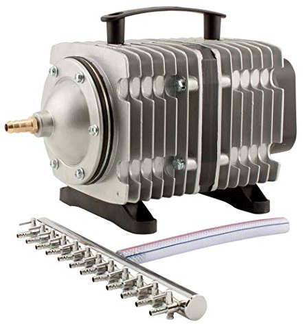 EcoPlus Eco Air7 Commercial Air Pump 7-200 Watt Single Outlet, With 12 Valve Manifold For Aquarium, Fish Tank, Fountain, Pond & Hydroponics, 3566 GPH, Silver
