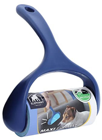 ÉLÉPHANT MAISON - Brosse Adhésive PRO 90 Feuilles - 12 Mètres D'utilisation - Pour Canapé - Retire Poussières, Cheveux, Poils d'Animaux - Plastique Recyclé - Bleu - Haute Qualité