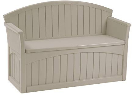 Suncast Outdoor Storage Bench - 50 Gallon Taupe Resin Outdoor Bench with Storage for Cushions, Tools & More. All-Weather Patio Deck Box with Seat for Porch, Pool, Yard, & Garden, Made in USA