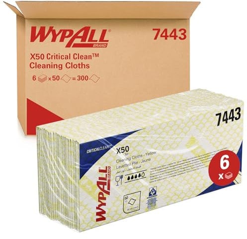 WypAll Cleaning Cloths 7443, Yellow Colour Coded Wipes, Food Preparation, 1 Ply – Durable and Absorbent, Disinfecting Cloths, Lightweight Design – 6 Packs x 50 (300 Total)