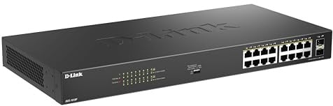 D-Link DGS-1018P 18-Port Gigabit Unmanaged PoE Switch – 16 PoE+ Ports (240W Budget), 2 SFP Uplinks, Plug-and-Play, Fan-Cooled Metal Housing, Rackmount, IEEE 802.3af/at, Energy-Efficient