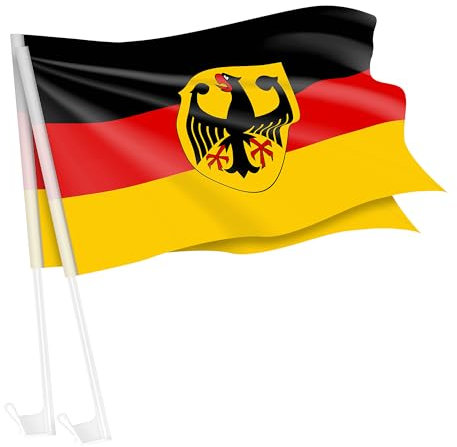 Piersando Autofahne Set 2 Stück Auto Fahne Fussball EM WM Länderflagge Fanartikel Land Flagge Autoset Eishockey Handball Basketball Deutschland mit Adler