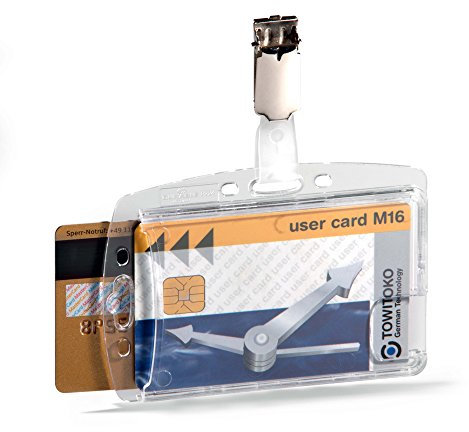 Durable Kartenhülle mit Clip für 2 Betriebs-/ Sicherheitsausweise 54 x 87 mm, 25 Stück, transparent, 801319