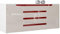 Vladon Sideboard Kommode Sylt V2, Made in Germany, Korpus in Weiß matt/Front in Sandgrau Hochglanz mit Absetzungen in Bordeaux Hochglanz (166 x 72 x 35)