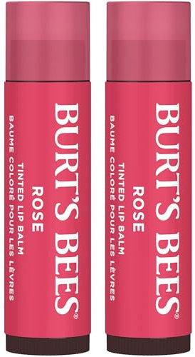Burt's Bees Lippenbalsam mit langanhaltender 2-in-1-Duo-Balsam-Formel, Farbe angereichert mit tief feuchtigkeitsspendender Sheabutter für ein natürlich aussehendes, baubares Finish, Blütenblatt-Rose,