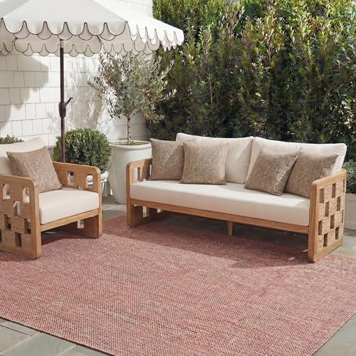 SAFAVIEH Courtyard Collection CY8521 Indoor/ Outdoor splashpoof Easy scrubbing Patio Backyard Mudroom Area-Rug, 8' x 11', Red/Beige
