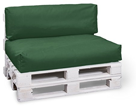 BuBiBag Palettenkissen Sitzkissen Sitzauflage 2er Set - Sitzpolster 120x80x15cm + Rückenkissen 120x40x15 cm - In & Outdoor - Palettenpolster (dunkelgrün)