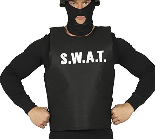 FIESTAS GUIRCA | Chaleco SWAT para Adulto Hombre - Accesorio de Disfraz de Policía y Fuerzas Especiales - Ideal para Fiestas de Disfraces, Halloween y Carnaval - Negro