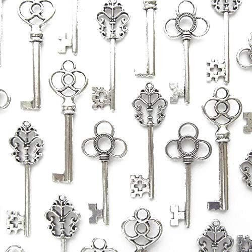 Makhry Gemischte 30 Vintage Schlüssel Hochzeit Schlüssel Santa Schlüssel Weihnachts Schlüssel Alte Schlüssel für Hochzeit/Weihnachts Dekoration(Antikes Silber)