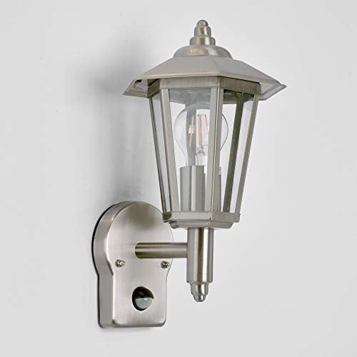 max K O M F O R T Klassische Außenwandleuchte 601A1 aus Edelstahl und Glas, E27 Fassung, IP44, mit Bewegungsmelder