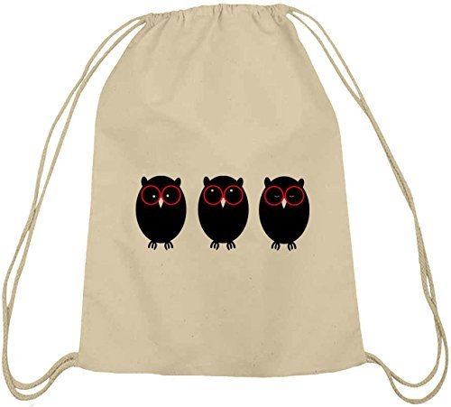 Shirtstreet24, Nerd Eulen, Baumwoll natur Turnbeutel Rucksack Sport Beutel, Größe: onesize,natur